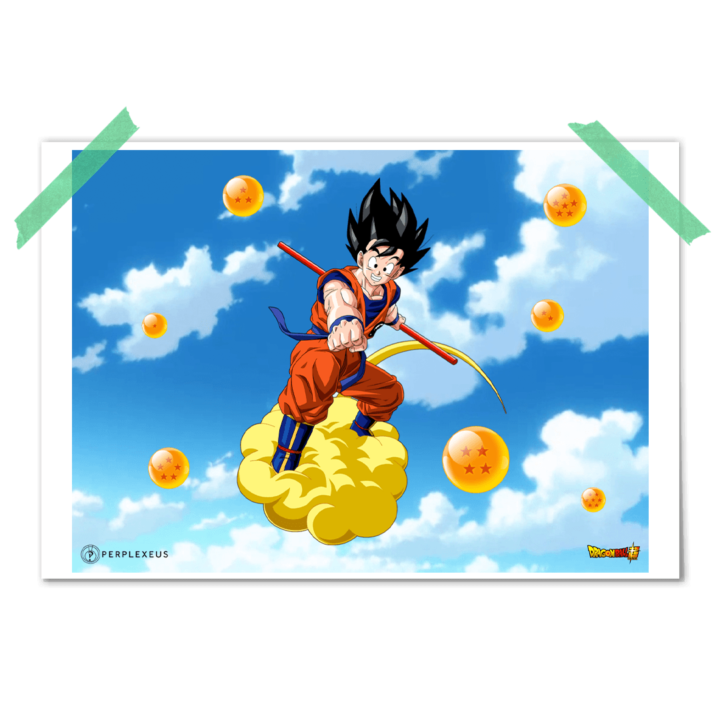 Dragon Ball Super Goku Base Form Happy Flying Seven Dragon Balls Kinto’un Poster