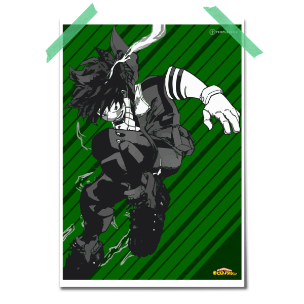 My Hero Academia Boku no hero academia Izuku Midoriya Deku Shonen Hero 1-A Suit Uniform Full Cowl Minimalist Classic Green Poster